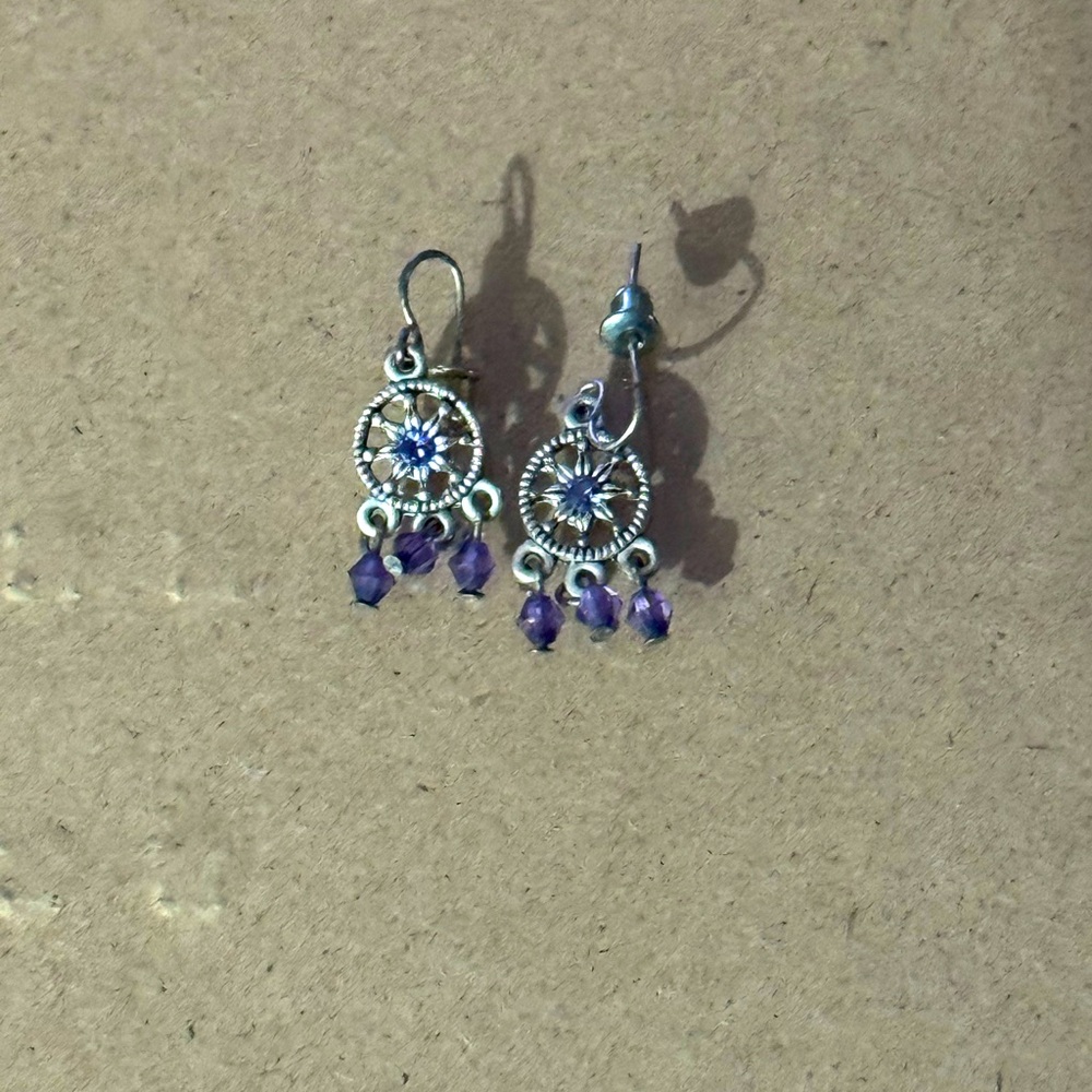 Silver & Purple Dream Catcher Dangle Earrings
